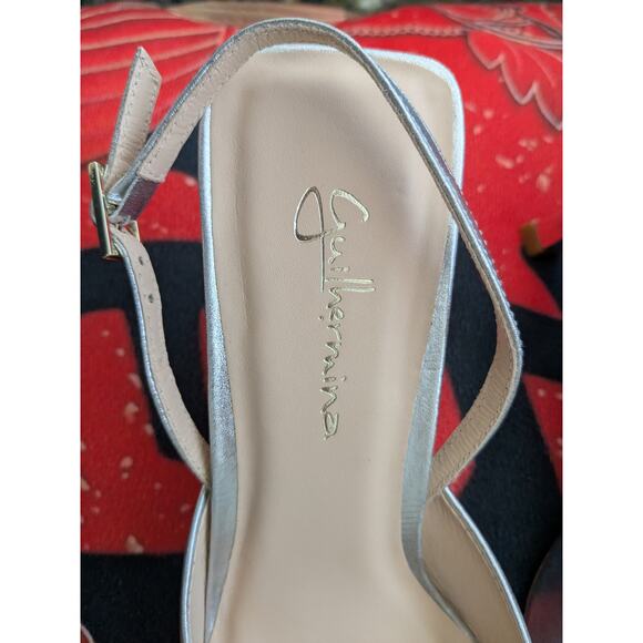 Guilhermina Sz 6 Silver Genuine Leather Spool Heel Dress Formal  Shoes Heels - Picture 3 of 7